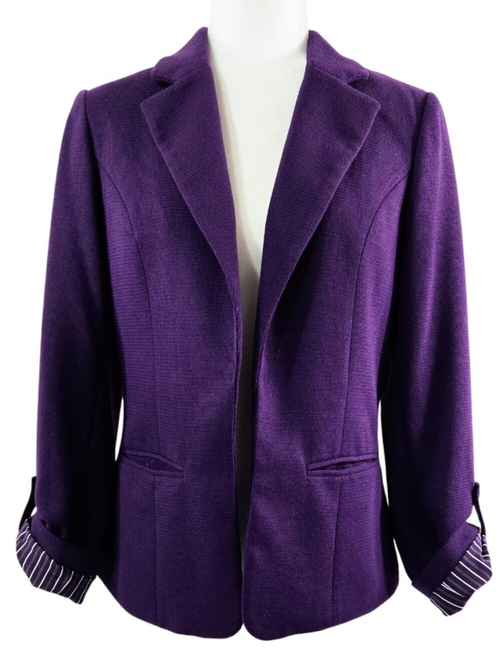 41 Hawthorn Natalie Purple Knit Open Front Blazer Rolled Cuffs Stitch Fix